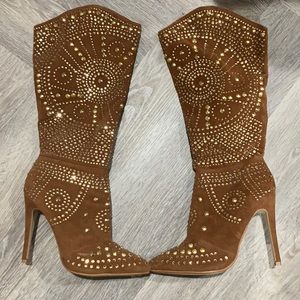Embellished camel and gold boots